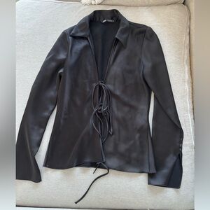 Zara Black Tie-Front Blouse